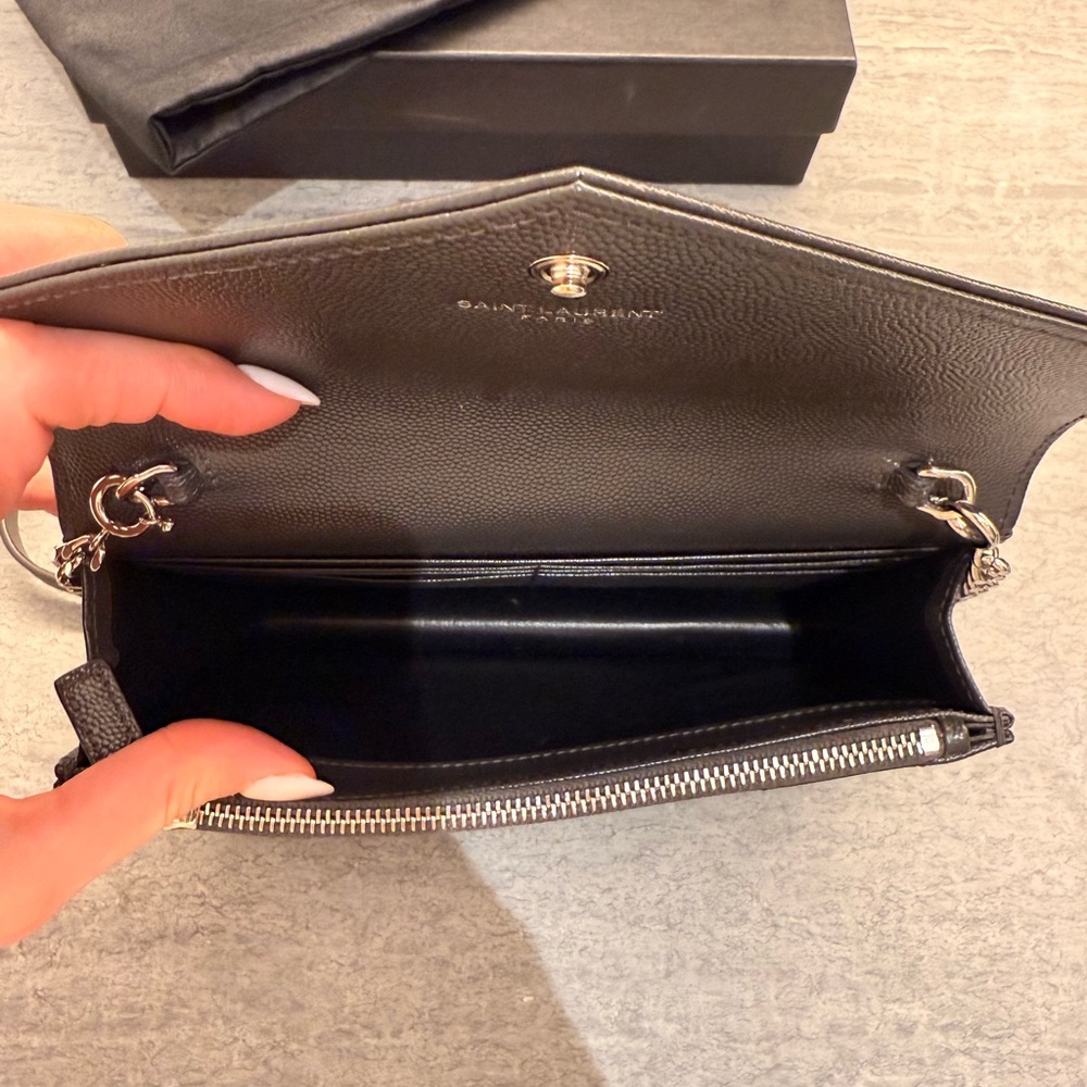 Saint Laurent Black Quilted Leather Monogram Crossbody Bag - Picture 8 of 14